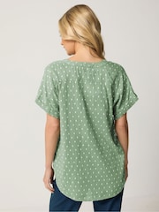 M&Co Green Collarless Short Sleeve Button Through Blouse - Image 3 of 6
