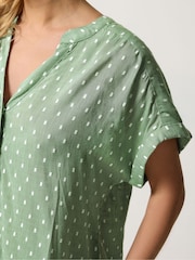 M&Co Green Collarless Short Sleeve Button Through Blouse - Image 4 of 6
