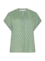 M&Co Green Collarless Short Sleeve Button Through Blouse - Image 5 of 6