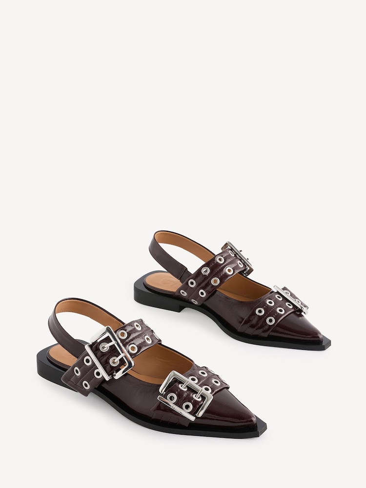 GANNI Red Feminine Buckle Print Ballerinas - Image 2 of 5