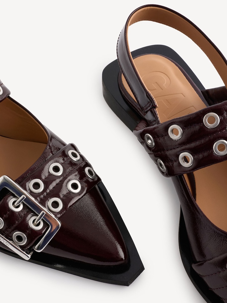 GANNI Red Feminine Buckle Print Ballerinas - Image 5 of 5