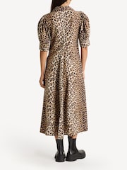 GANNI Brown Leopard Poplin Puff Sleeve Midi Dress - Image 2 of 5