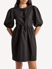 GANNI Black Poplin Tie String Mini Dress - Image 3 of 4