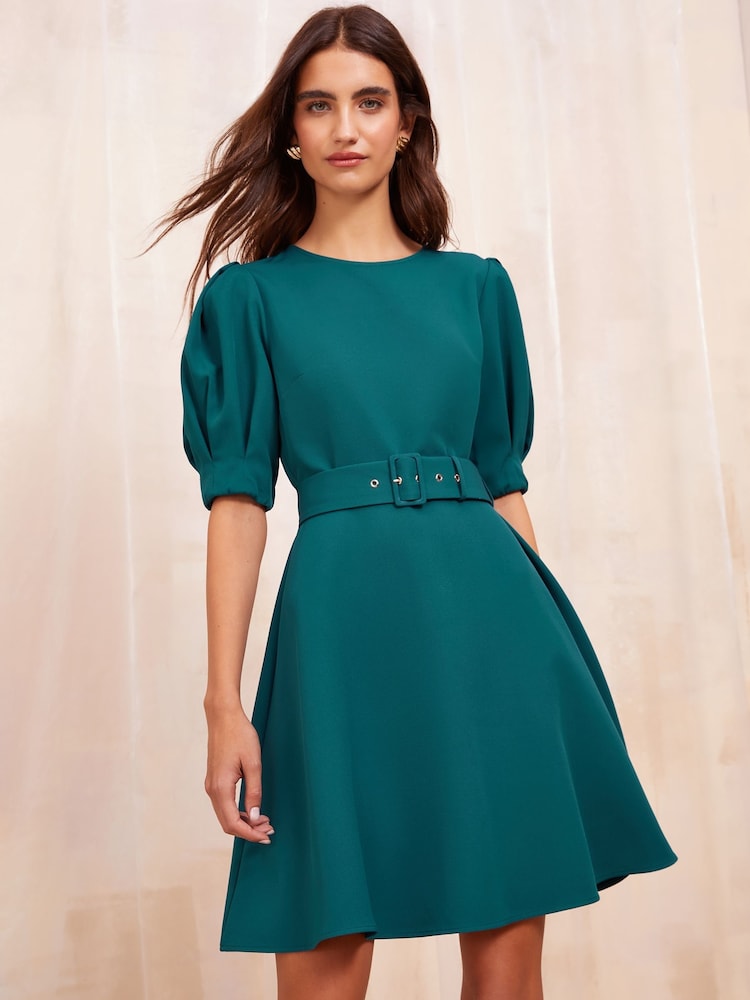 Friends Like These Blue Puff Sleeve Tailored Fit and Flare Dress - Image 4 of 5