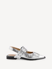 GANNI Silver Feminine Buckle Print Ballerinas - Image 1 of 5