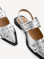 GANNI Silver Feminine Buckle Print Ballerinas - Image 3 of 5