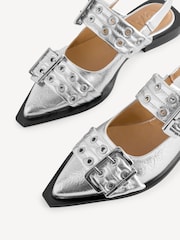 GANNI Silver Feminine Buckle Print Ballerinas - Image 4 of 5