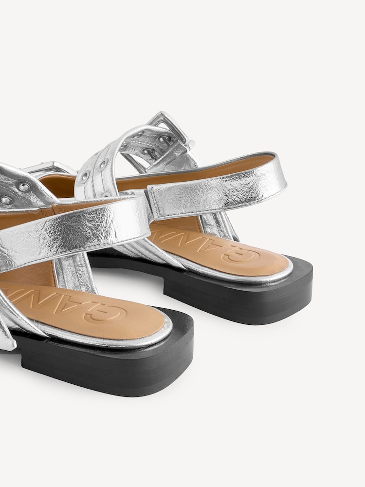 GANNI Silver Feminine Buckle Print Ballerinas - Image 5 of 5
