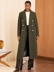 Love & Roses Olive Green Double Breasted Hourglass Longline Coat - Image 1 of 4