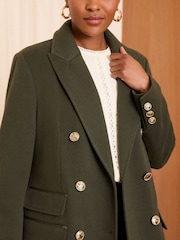 Love & Roses Olive Green Double Breasted Hourglass Longline Coat - Image 2 of 4