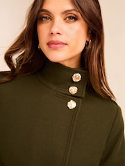Lipsy Olive Green Petite Funnel Neck Belted Longline Coat - Image 4 of 6