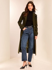 Lipsy Olive Green Petite Funnel Neck Belted Longline Coat - Image 6 of 6