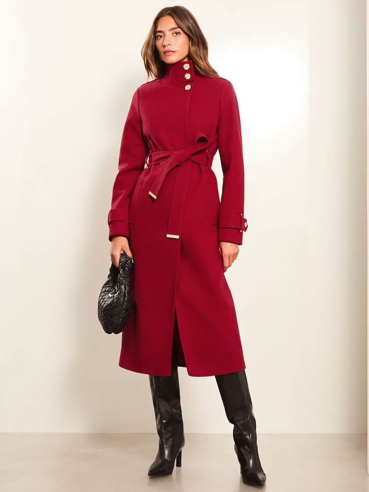 Lipsy Funnel Neck Belted Longline Coat - Image 1 of 4 Lipsy Funnel Neck Belted Longline Coat - Image 1 of 4