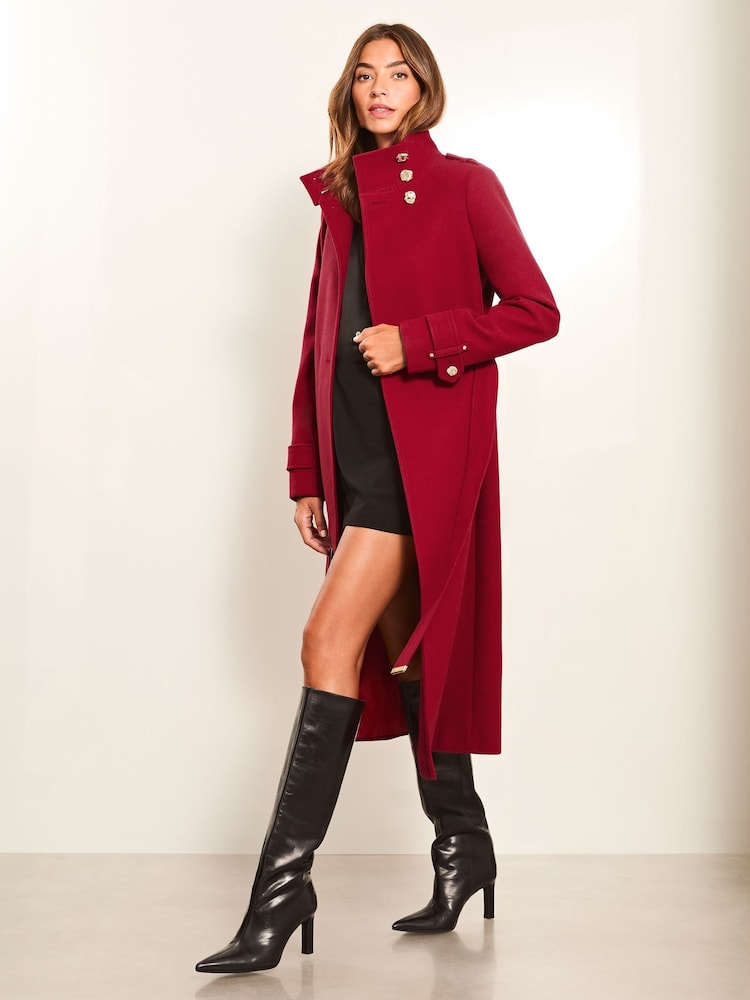 Lipsy Red Funnel Neck Belted Longline Coat - Image 2 of 4