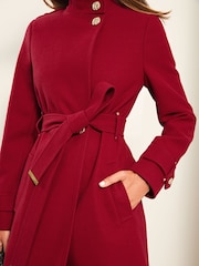 Lipsy Red Funnel Neck Belted Longline Coat - Image 3 of 4
