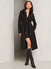 Lipsy Black Funnel Neck Belted Longline Coat - Image 4 of 4