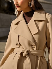 Friends Like These Camel Brown Mid Length Belted Trench Coat - Image 4 of 5