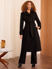 Love & Roses Black Petite Funnel Neck Longline Coat - Image 1 of 4