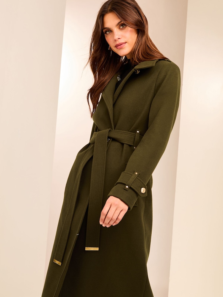 Lipsy Olive Green Funnel Neck Belted Longline Coat - Image 4 of 6