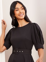 Friends Like These Black Puff Sleeve Tailored Fit and Flare Dress - Image 3 of 4