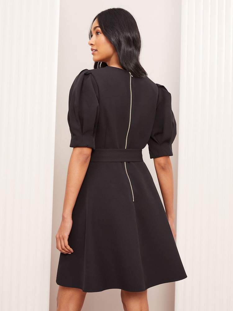 Friends Like These Black Puff Sleeve Tailored Fit and Flare Dress - Image 4 of 4