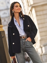 Friends Like These Navy Blue Short Funnel Neck Coat - Image 1 of 6