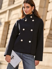 Friends Like These Navy Blue Short Funnel Neck Coat - Image 2 of 6