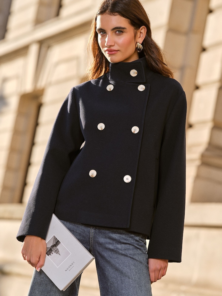 Navy Blue - Friends Like These Short Funnel Neck Coat - Image 2 of 6 Navy Blue - Friends Like These Short Funnel Neck Coat - Image 2 of 6