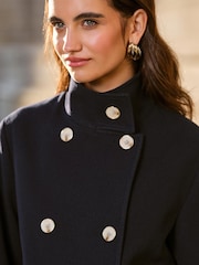 Friends Like These Navy Blue Short Funnel Neck Coat - Image 4 of 6