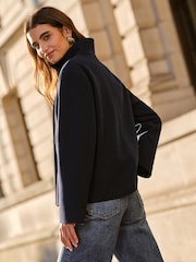 Friends Like These Navy Blue Short Funnel Neck Coat - Image 5 of 6