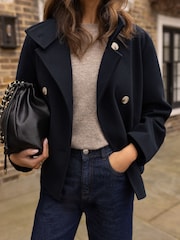 Friends Like These Navy Blue Short Funnel Neck Coat - Image 6 of 6