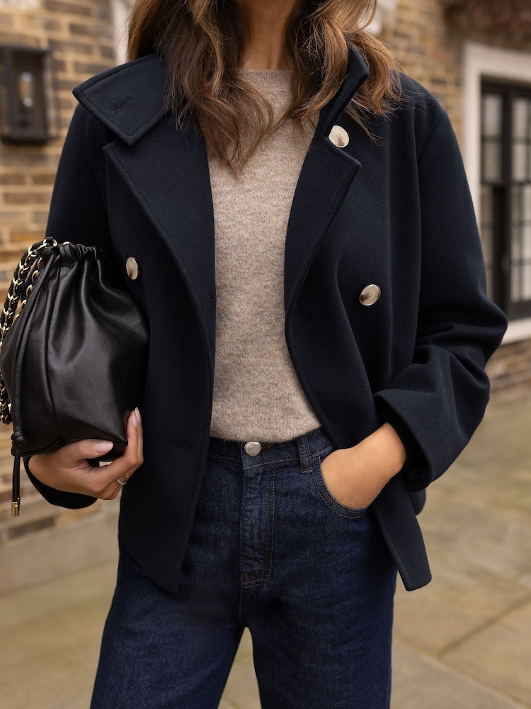 Navy Blue - Friends Like These Short Funnel Neck Coat - Image 6 of 6 Navy Blue - Friends Like These Short Funnel Neck Coat - Image 6 of 6