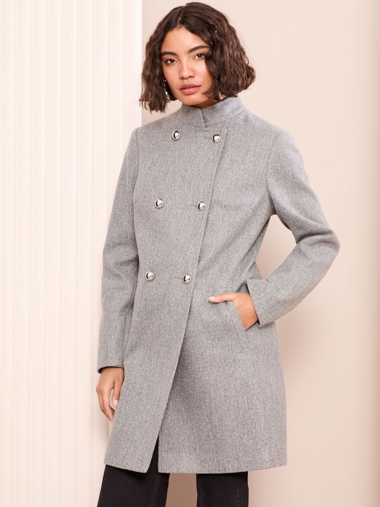 Friends Like These Grey Funnel Neck Dolly Coat - Image 3 of 5