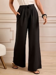 Love & Roses Black Elasticated Waist Wide Leg Tailored Trousers - Image 1 of 4