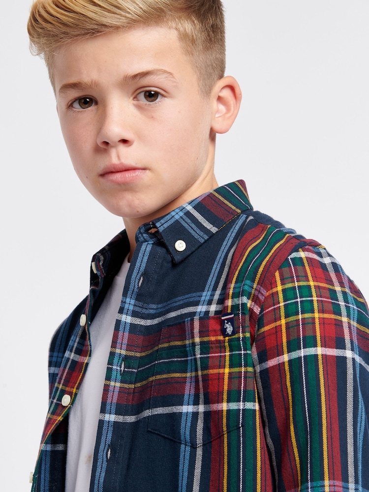 U.S. Polo Assn. Blue Boys Variation Check 100% Cotton Twill Shirt - Image 2 of 8