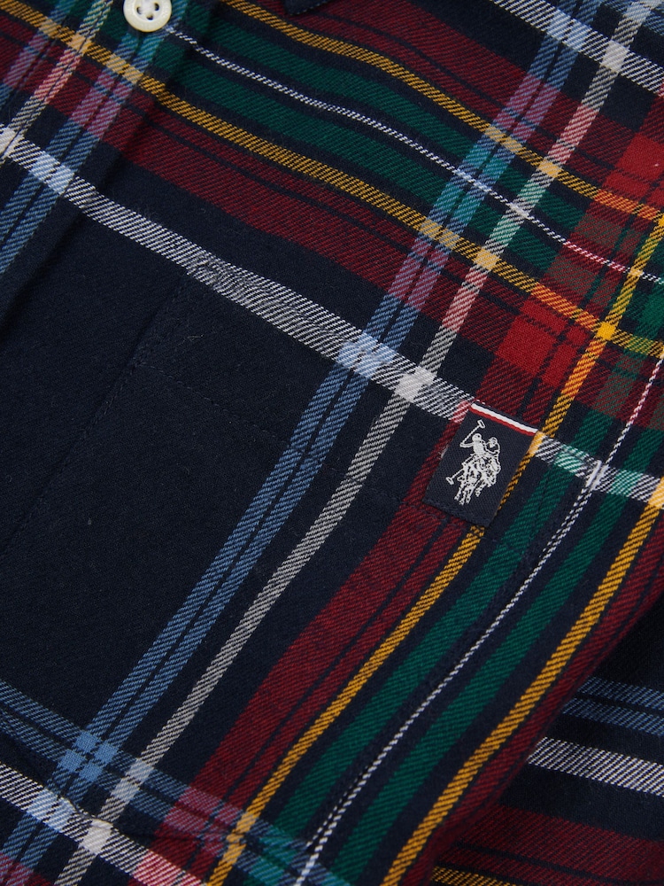 U.S. Polo Assn. Blue Boys Variation Check 100% Cotton Twill Shirt - Image 8 of 8