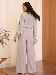 Love & Roses Grey Elasticated Waist Wide Leg Tailored Trousers - Image 4 of 4