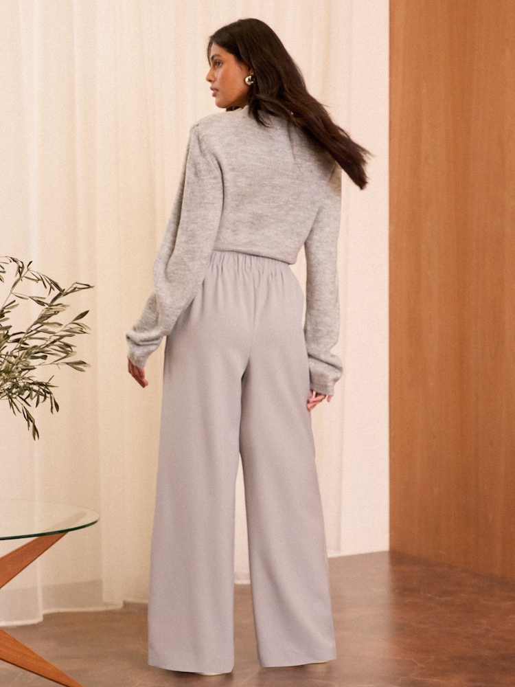 Love & Roses Grey Elasticated Waist Wide Leg Tailored Trousers - Image 4 of 4
