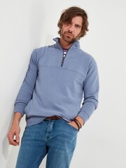 Joe Browns Blue Ribbed Funnel Neck Quarter Zip 100% Cotton Sweat Top - Image 3 of 8