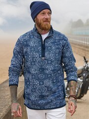 Joe Browns Blue Moroccan Tile Print Pique Quarter Zip 100% Cotton Sweatshirt - Image 2 of 8