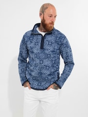 Joe Browns Blue Moroccan Tile Print Pique Quarter Zip 100% Cotton Sweatshirt - Image 3 of 8