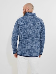 Joe Browns Blue Moroccan Tile Print Pique Quarter Zip 100% Cotton Sweatshirt - Image 5 of 8