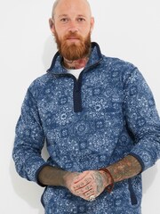 Joe Browns Blue Moroccan Tile Print Pique Quarter Zip 100% Cotton Sweatshirt - Image 6 of 8