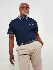 Синій - Joe Browns 100% Cotton візерунок пейслі принт Contrast комір з коротким рукавом Polo Top - Image 1 of 7