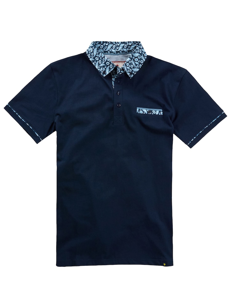 Синій - Joe Browns 100% Cotton візерунок пейслі принт Contrast комір з коротким рукавом Polo Top - Image 7 of 7