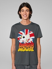 All + Every Grey Danger Mouse Frowning Union Jack Mens 100% Cotton T-Shirt - Image 2 of 4