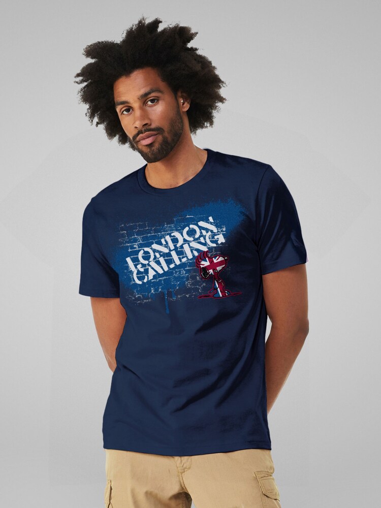 All + Every Blue Peanuts Snoopy London Calling Mens 100% Cotton T-Shirt - Image 1 of 4