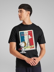 All + Every Black Peanuts Snoopy In Paris Mens 100% Cotton T-Shirt - Image 1 of 4