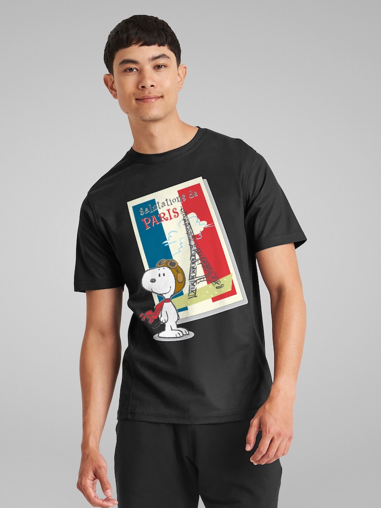 All + Every Black Peanuts Snoopy In Paris Mens 100% Cotton T-Shirt - Image 2 of 4