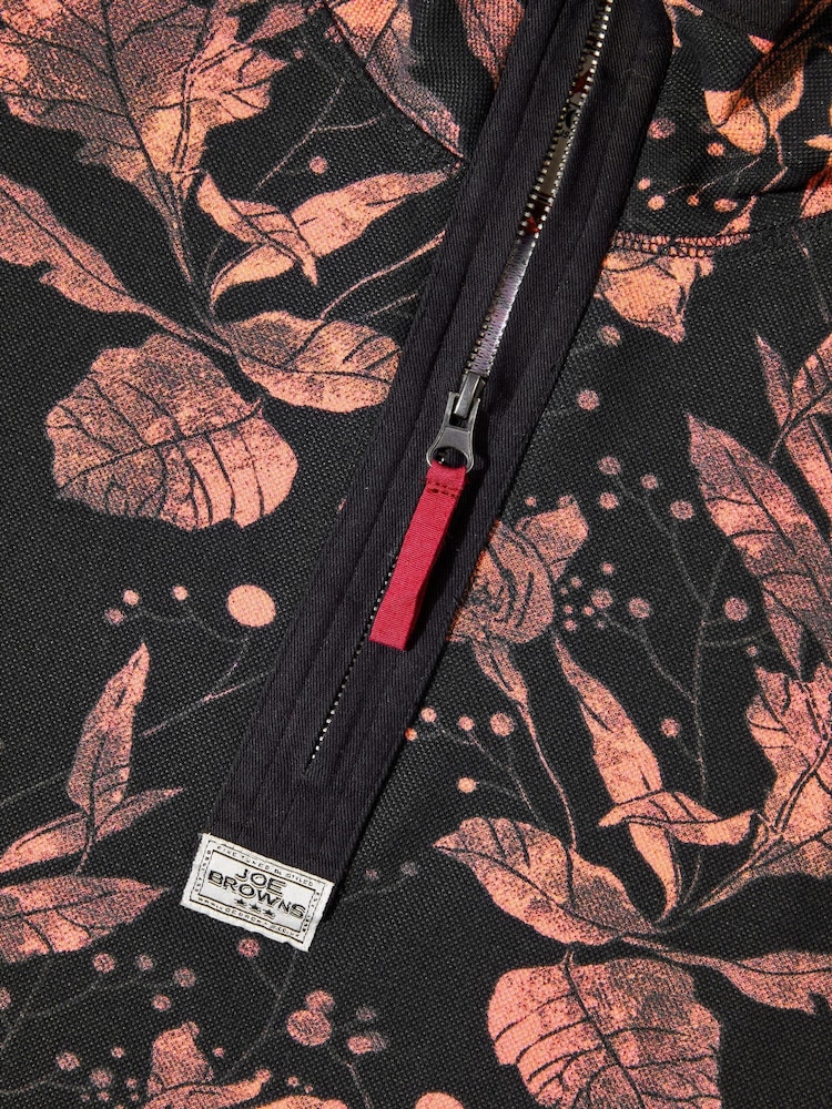 Joe Browns Orange Orange Autumnal Floral Pique Zip Funnel Neck Quarter Zip 100% Cotton Sweatshirt - Image 6 of 6
